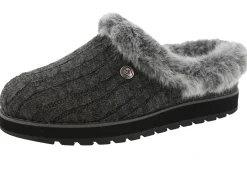 Skechers Women Wide Width Furry Cozy Open Back Slippers Ice Angel
